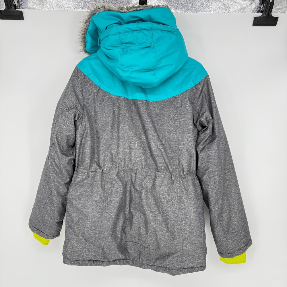 ZeroXposur Kids Winter Ski Snow‎ Jacket Turquoise Gray Fur Hood Size XL 16 - Picture 2 of 14